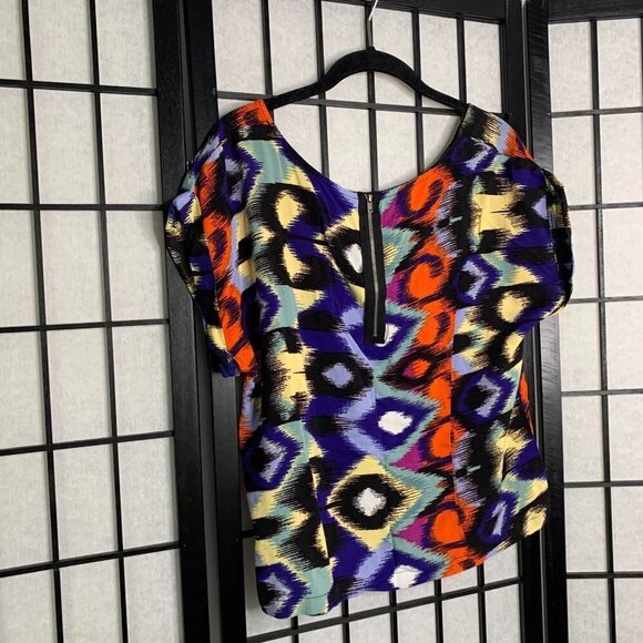 Ella Moss Colorful 1/2 Zipper Back Oversize Crop Lightweight Blouse Top Medium - Picture 5 of 7